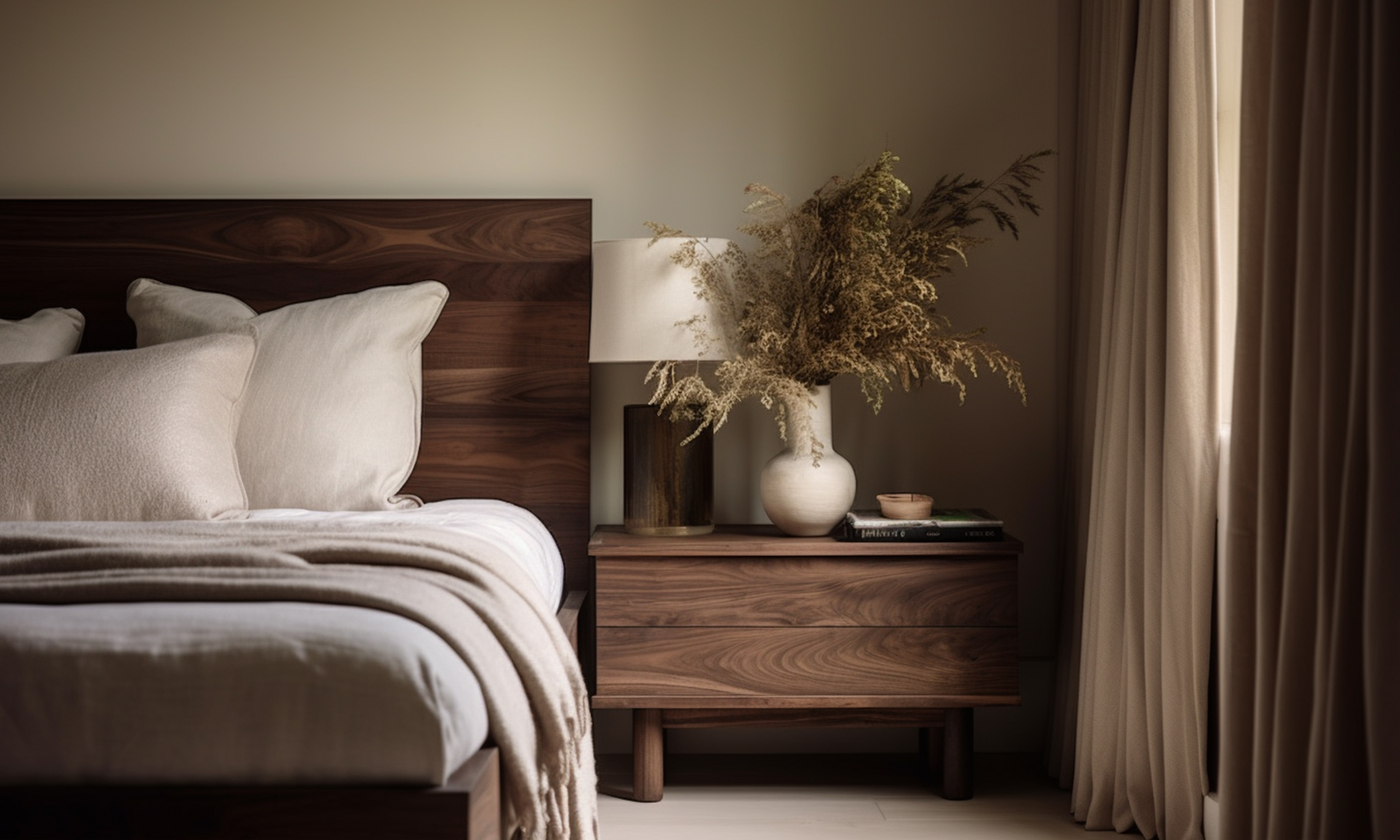 Wohnraum mit dunklem Holz im modernen Interieur